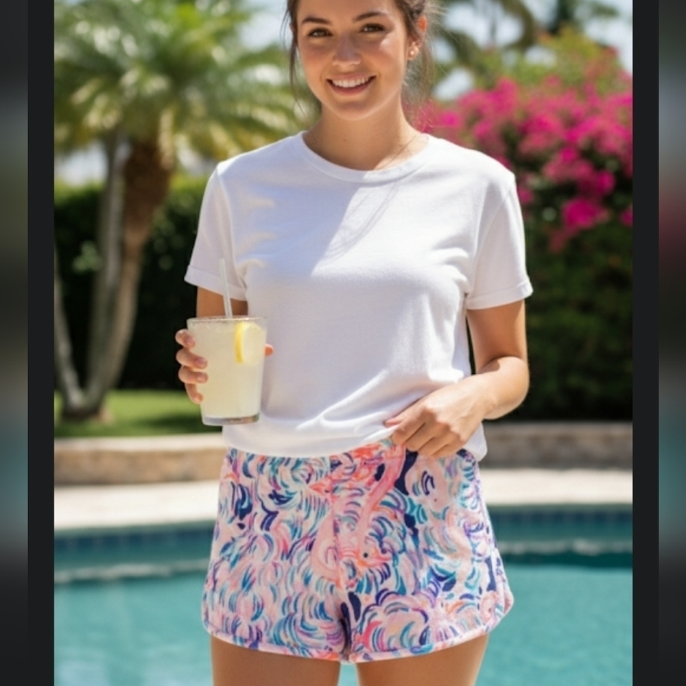Lilly Pulitzer Multicolor Pelican Pink Head in The Sand Terry Cloth Shorts Sz S